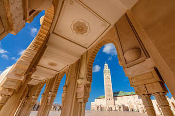 Fototapeta premium Mosque Hassan II in Casablanca, Morocco. Beautiful Islamic landmark in North Africa