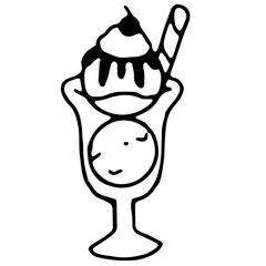 Ice cream sundae cartoon vector illustration in minimal design