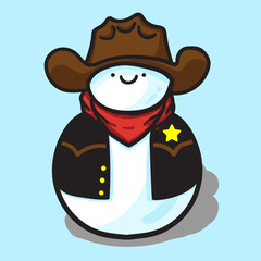 vector illustration of cute snowman wearing cowboy hat and vest