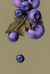Blueberry with leaves on plain background