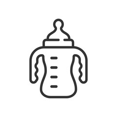 Baby bottle with handles line icon on white background. Editable stroke.