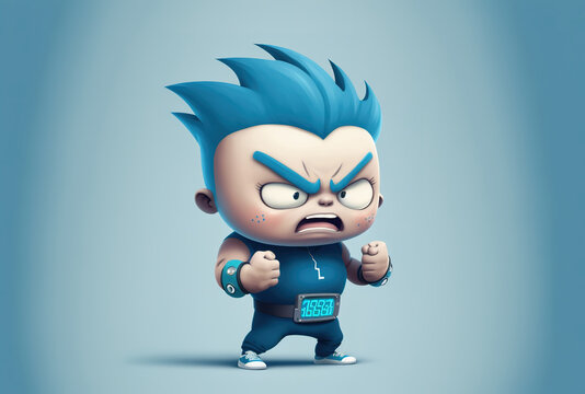 Little Guy Teen Character Mascot In A Cartoon Wearing A Blue Fitness Tracker. Generative AI