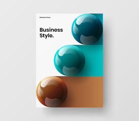 Clean 3D balls pamphlet illustration. Multicolored company cover A4 vector design layout.