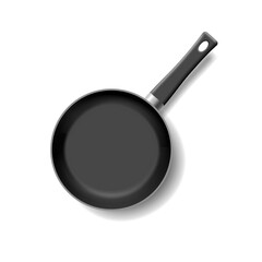 Realistic empty frying pan icon in top view isolated on white background.