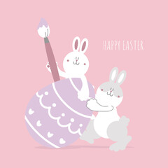 happy easter festival with animal pet bunny rabbit and egg, pastel color, flat vector illustration cartoon character