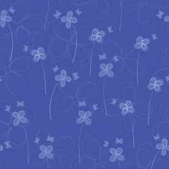 Simple Blue Meadow. Vector dark blue seamless pattern background.