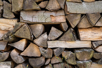 beautifully stacked firewood, natural wood for burning in the furnace