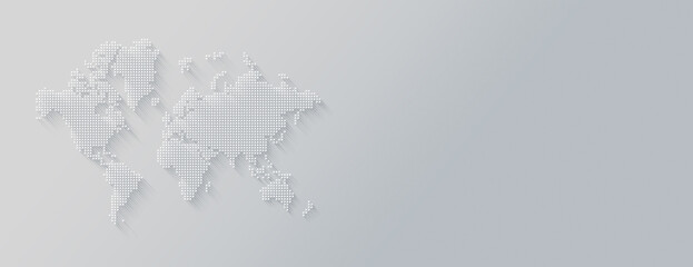 Illustration of a world map made of stars on a white background. Horizontal banner