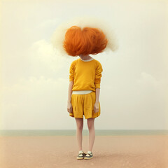 strange minimalistic portrait of a girl in yellow clothes