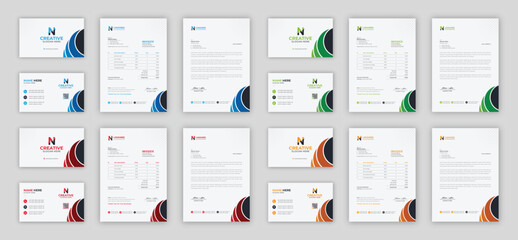 Fototapeta na wymiar Corporate branding identity design includes Business Card, Invoices, Letterhead Designs, and Modern stationery packs with Abstract Templates