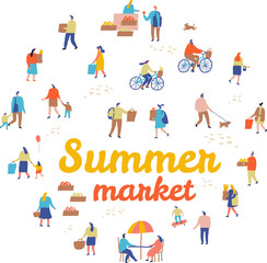 Tiny people Summer food festival flat  illustration