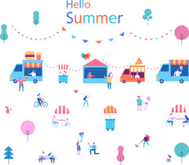 Naklejka premium Tiny people Summer food festival flat illustration