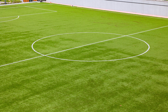 Soccer or football field. Center circle and halfway line of a soccer field