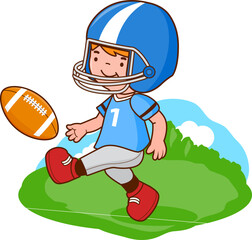 Little boy playing rugby. American football player. Vector illustration