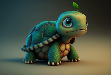 Fototapeta premium Cartoon image of an adorable turtle figure. Generative AI