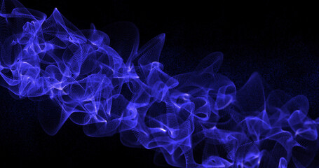 Abstract beautiful bright blue glowing energy electric magic space lines waves from particles on a black background