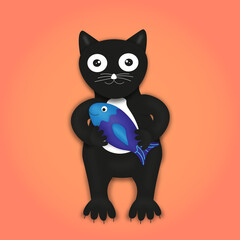 black cat with fish