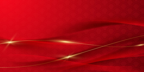 Chinese style red wave pattern background design luxury vector illustration - obrazy, fototapety, plakaty