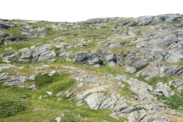 Isolated PNG cutout of a mountain in summer in the Alps on a transparent background, ideal for photobashing, matte-painting, concept art