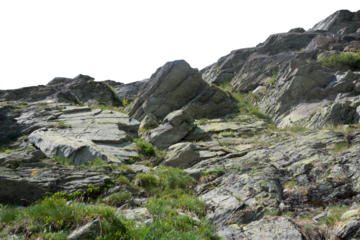 Isolated PNG cutout of a mountain in summer in the Alps on a transparent background, ideal for photobashing, matte-painting, concept art