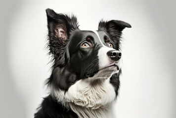 Border Collie Dog in Surprize, Isolated on White Background, Portraut. Generative AI