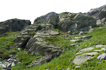 Isolated PNG cutout of a mountain in summer in the Alps on a transparent background, ideal for photobashing, matte-painting, concept art
