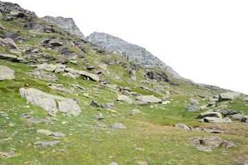 Isolated PNG cutout of a mountain in summer in the Alps on a transparent background, ideal for photobashing, matte-painting, concept art