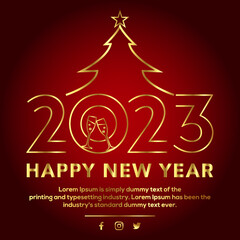 Happy new year 2023 with golden color.