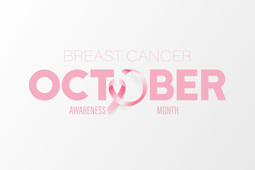 October. Breast Cancer Banner, Card, Placard with Vector 3d Realistic Pink Ribbon. Breast Cancer Awareness Month Symbol Closeup. World Breast Cancer Day Concept