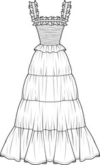 WOMEN WEAR LONG DRESS VECTOR FLAT DESIGN SKETCH