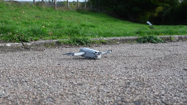 Drone on the floor before lift off.
