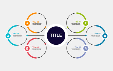 Presentation business circle infographic template with 6 options.