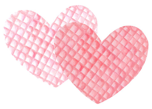 Two Pink heart shape waffle cookie for valentine’s day .waterrolor hand painting illustration clipart.png.