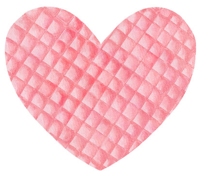 Pink Heart Shape Waffle Cookie.Watercolor Hand Painting Illustration For Valentine’ S Day.png.