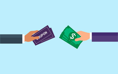 Hand Holding Banknotes and Getting Coupons. Business Idea concept.