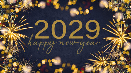 HAPPY NEW YEAR 2029 - Festive silvester New Year's Eve Party background greeting card - Golden...