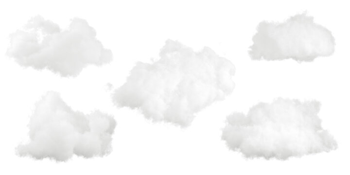 White cumulus clouds fluffy shapes specials effect 3d rendering cut out backgrounds