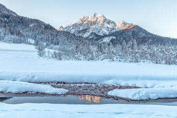Beautiful winter morning in Julian Aps in Slovenia