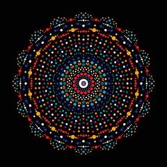 Dot mandala for acrylic painting. Spot painting point to point. Abstract design of mandala in dot paint style. Aboriginal australian ethnic round ornament.