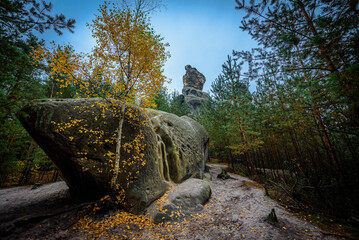 Rock formation in CHKO Cesky Raj in autumn.
