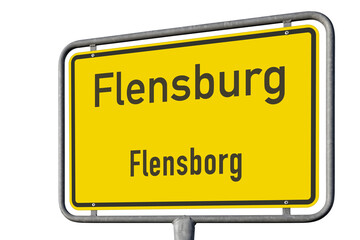 Ortstafel, Stadt Flensburg (Flensborg), freigestellt als PNG, (Symbolbild) - obrazy, fototapety, plakaty