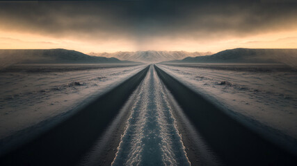 Fototapeta premium snow covered road, front view. Generated AI