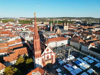 Fototapeta na wymiar Maria Chappel Wuzburg city Germany drone aerial view