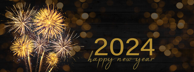 Sylvester, New Year's Eve, Happy new Year 2024 Party, Firework celebration background banner -...