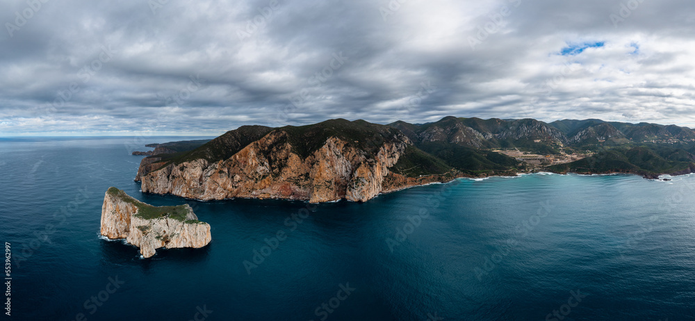 Wall mural panorama landscape of the cliffs and sea stacks at porto flavia on sardinia