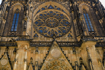 Fototapeta na wymiar Details of the exterior of the Gothic Catholic Cathedral of St. Vitus, Wenceslas and Vojtech in Prague Castle