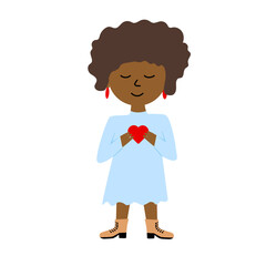 Black girl in a blue dress with a heart