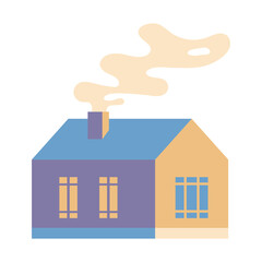 Vector geometric town house. Flat minimal building with chimney and smoke, city design element. Trendy illustration