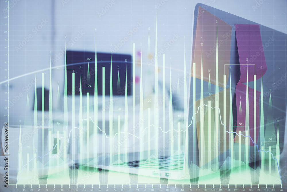 Poster forex chart hologram on table with computer background. double exposure. concept of financial market