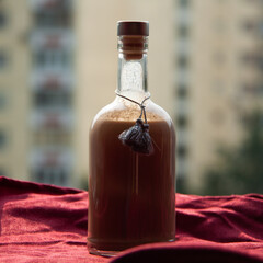 bottle of homemade alcohol: creamy liqueur